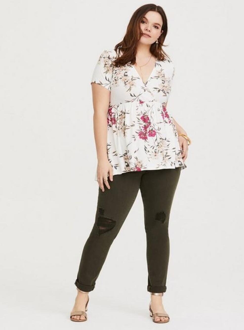 TORRID Super Soft Floral Surplice Babydoll Plus Size 3X Top Knit Blouse